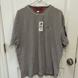 Tommy Hilfiger Black and Tan Striped Short Sleeve Tee